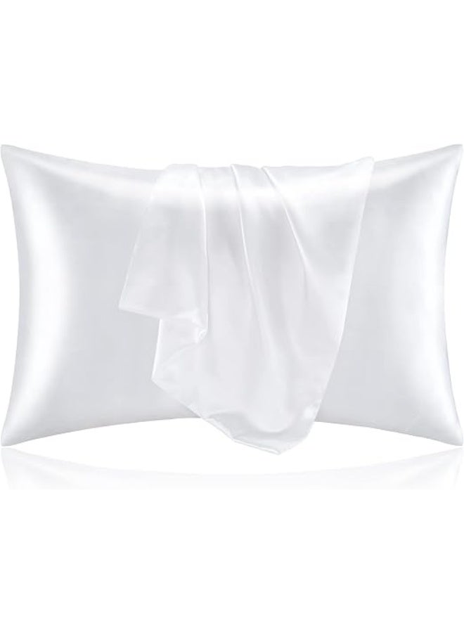 Satin Pillowcase for Hair and Skin, Super Soft and Cooling Similar to Silk Pillow Cases 2 Pack with Envelope Closure, Gift for Women Men20 x 26 Standard Size, White - Image 1